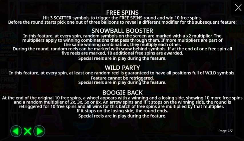 Penguins Christmas Party Time slot game free spins, snowball booster, wild party and boogie back